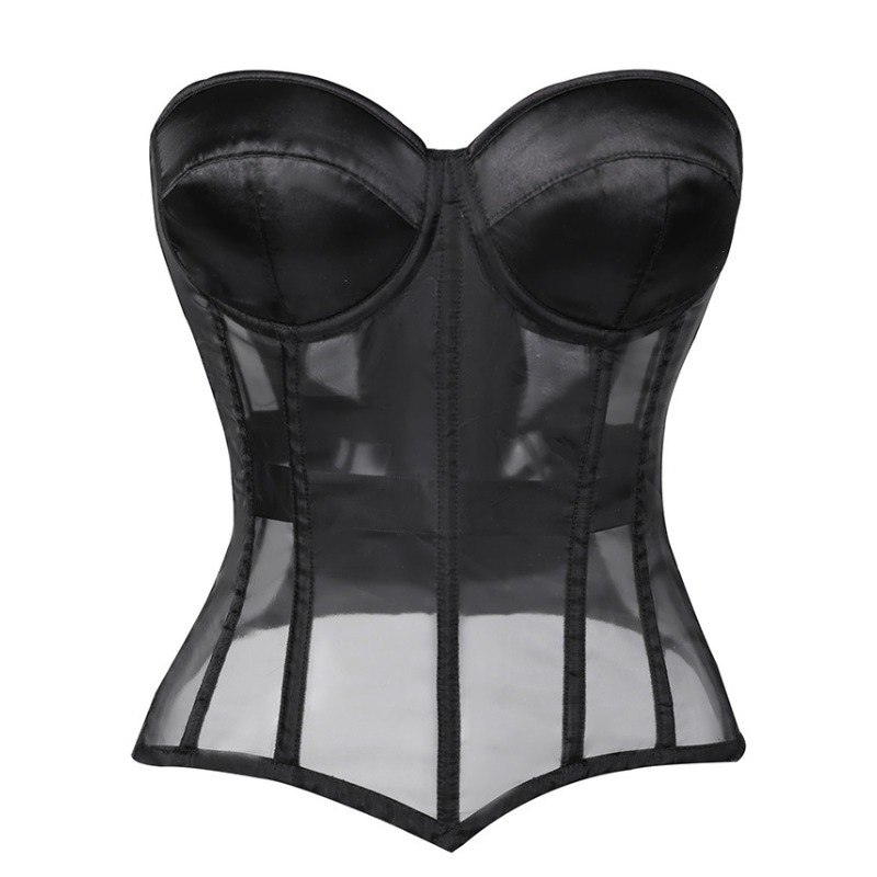 Corset Waist Cinch - 블랙 스트랩리스 메쉬 시스루 코르셋 여성용