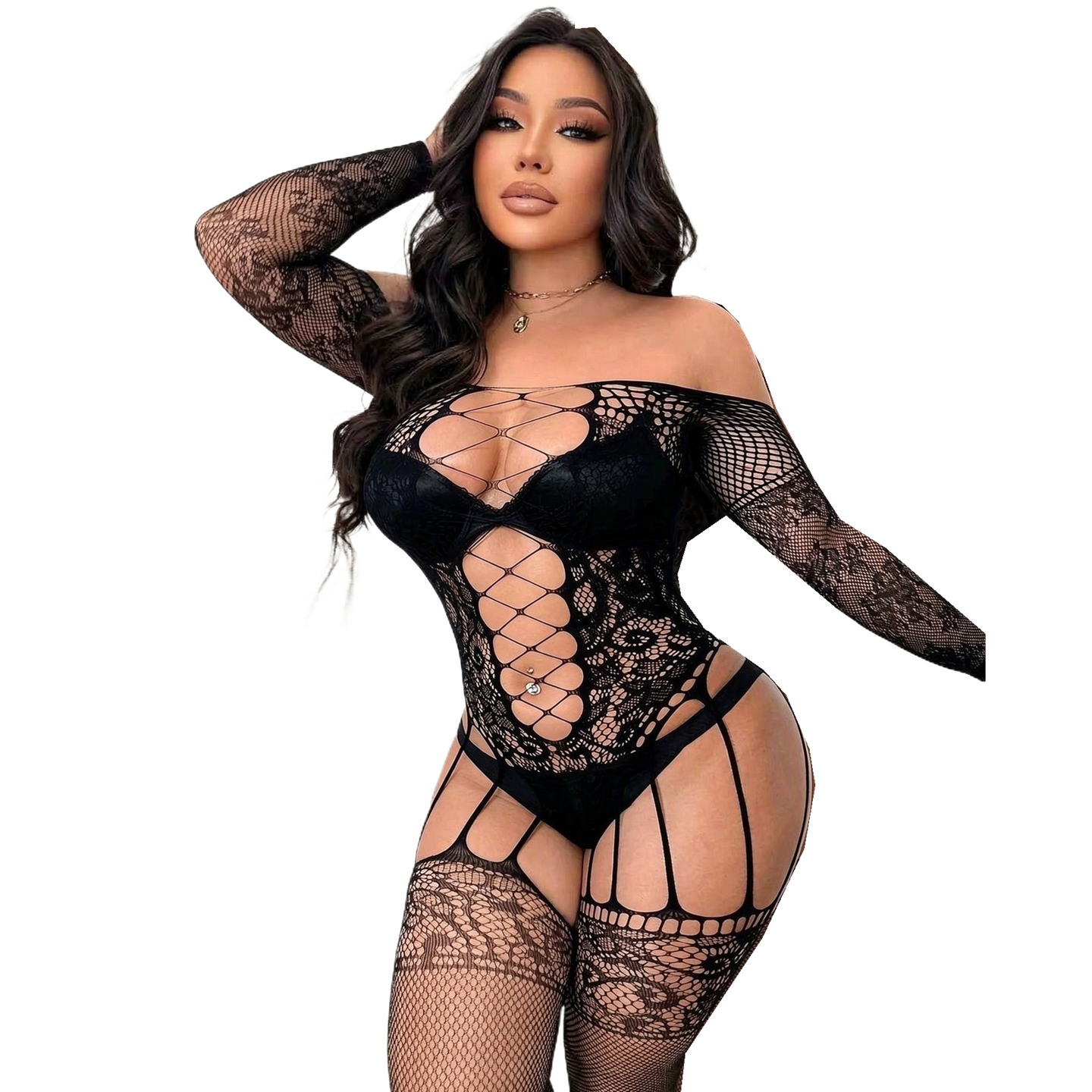 Bodystocking Fishnet - 망사 소재의 전신 스타킹, 패셔너블한 보디수트,