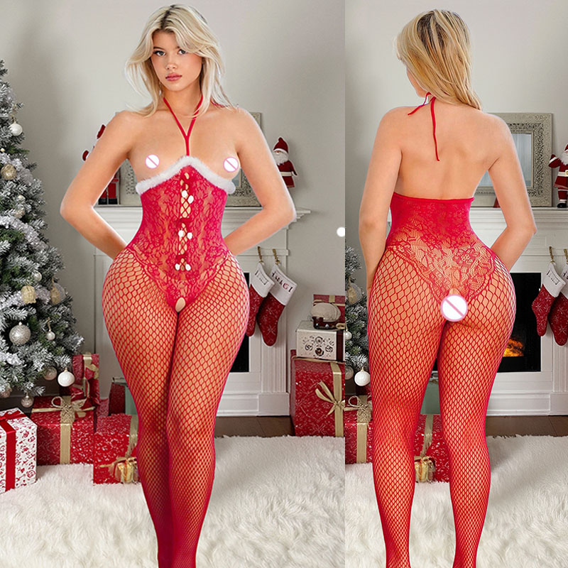 크리스마스 롤플레잉 의상 여성용 섹시 란제리 크리스마스 - Bodystocking Fishnet 리뷰 및 가격