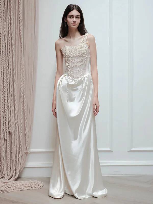 2025년 프랑스 스트랩리스 이브닝 드레스, 신부들을  - Slip Dress Satin 리뷰 및 가격